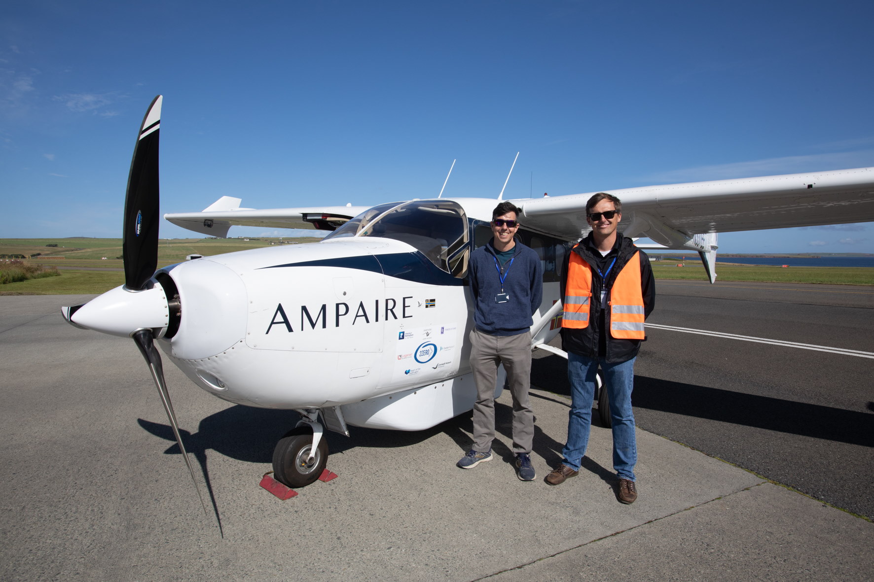 Justin Gillen And Elliot Seguin Ampaire Test Pilots at demonstration of first hybrid electric aircraft in Scotland