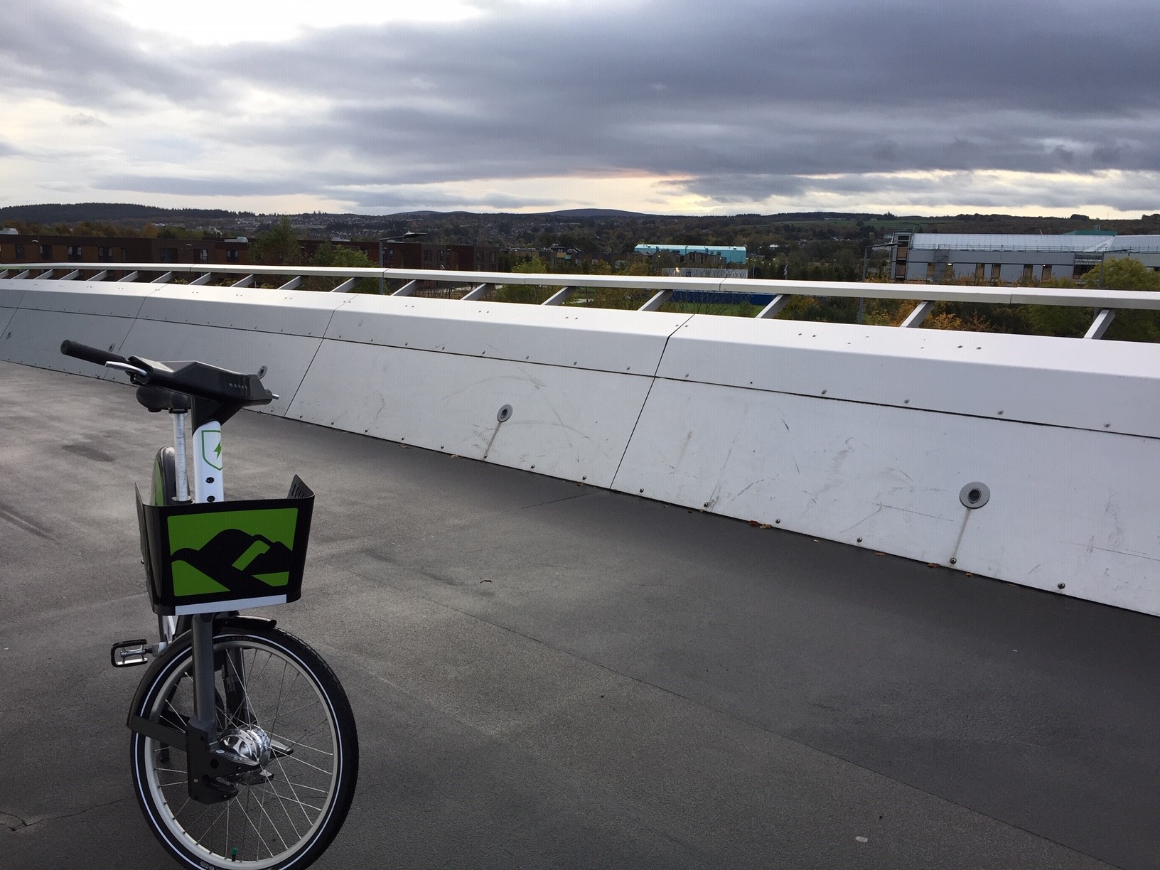 HiBike on the Inverness Campus golden bridge