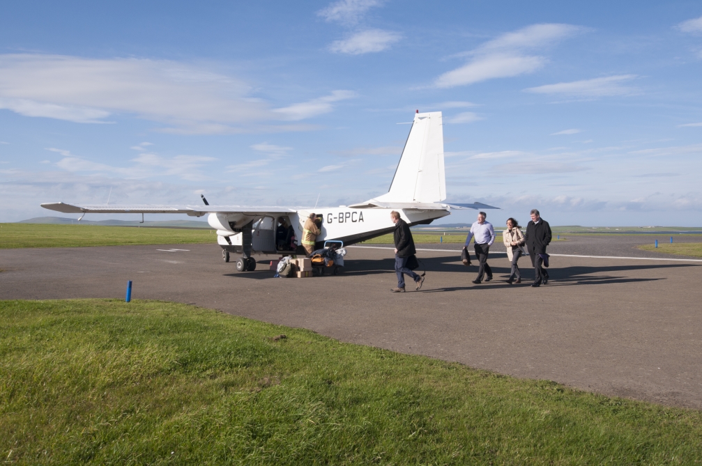 Aeroplane on the runway in Papa Westray