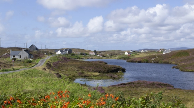 scattered houses on island of Grimsay