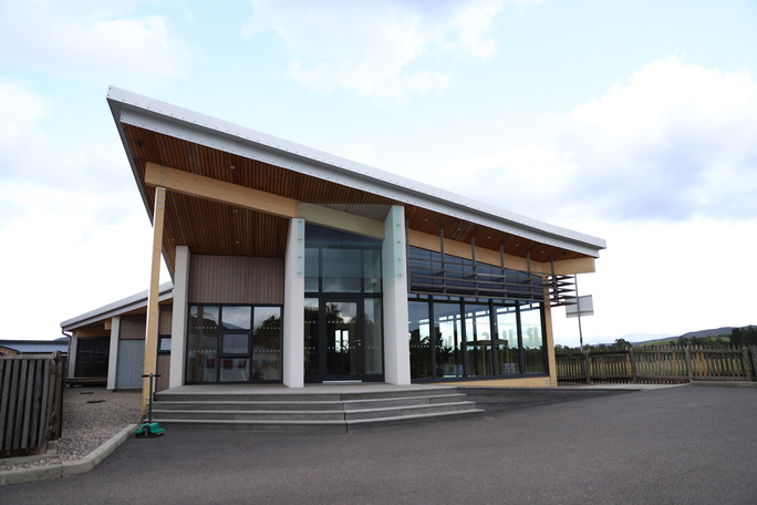 Exteranl shot of modern offices of Russwood, Newtonmore