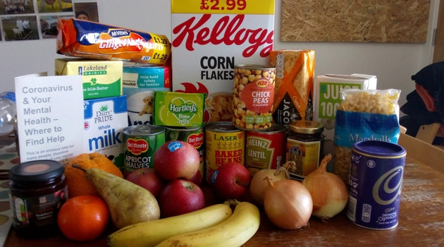selection of groceries illustrating food parcels distributed by Shapinsay Development Trust