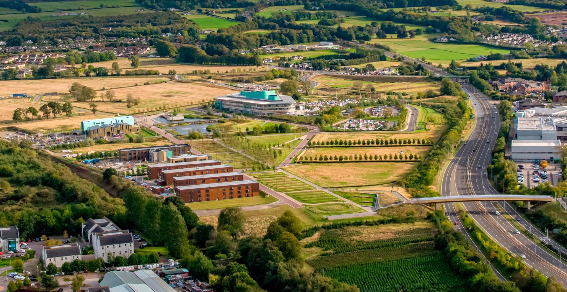 Aerial image of Inverness Campus - looking south east to An Lochran