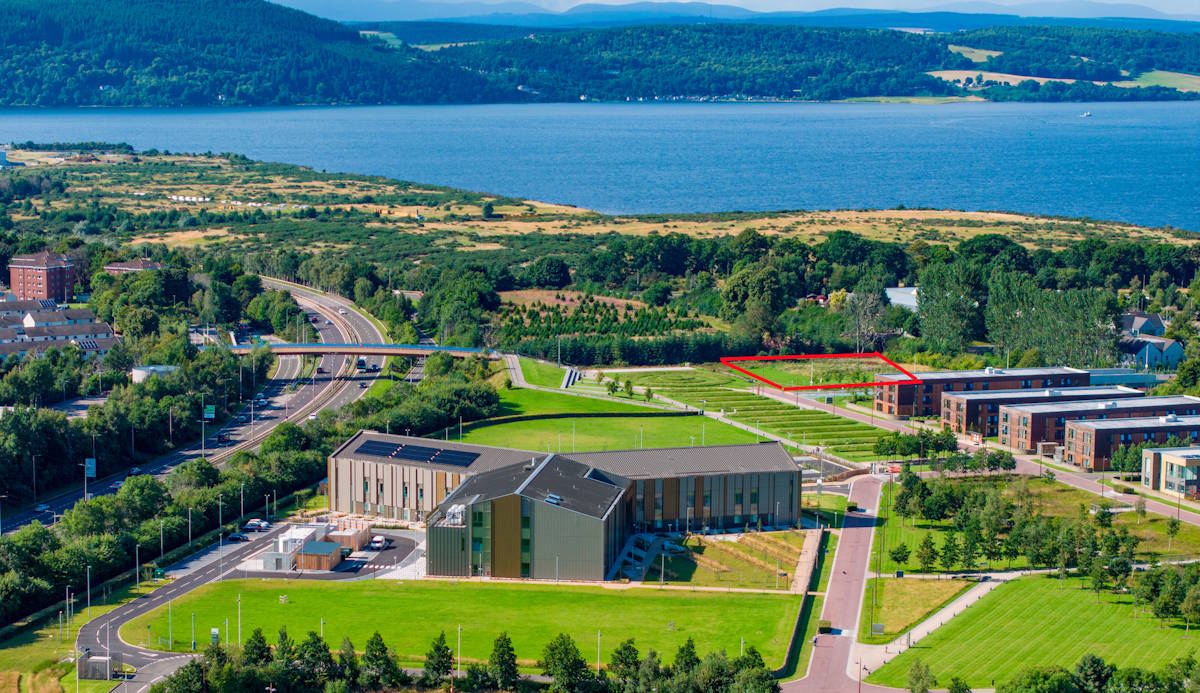 Aerial view of plot 6 on Inverness Campus